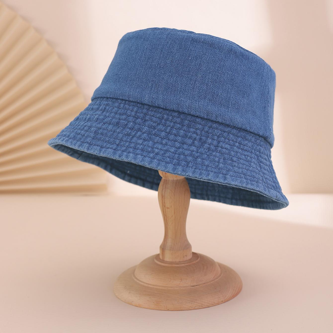 

Hong Kong-style simple solid-color washed polished large-brimmed fisherman s hat, casual and versatile flat-topped basin hat One Size