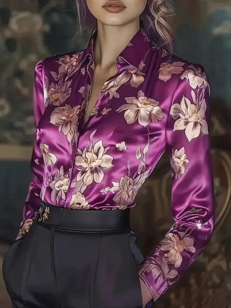 2026 Women's European & American Floral French-Look Long Sleeve Shirt