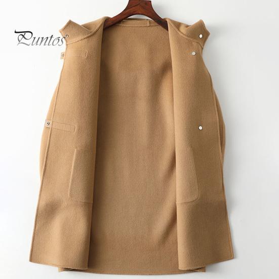 Lady Overcoat Women Winter Coat Long Sleeves Single-breasted Hooded Solid Color Pockets Keep Warm Cardigan Single Side Cashmere Wool Large Size Thick