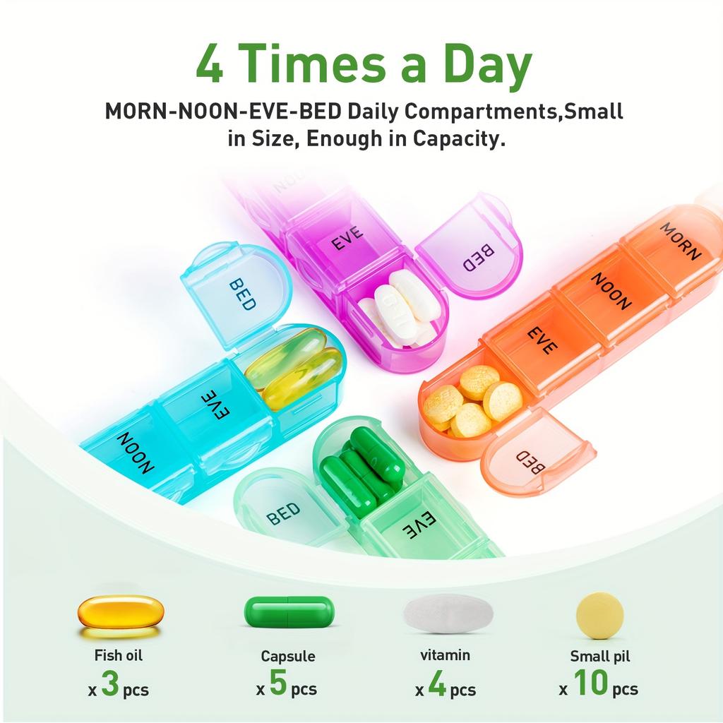 1 Set Monthly Pill Organizer 4 Times A Day, 30 Day Supply with Rainbow Compartments, Portable Medicine & Vitamin Case