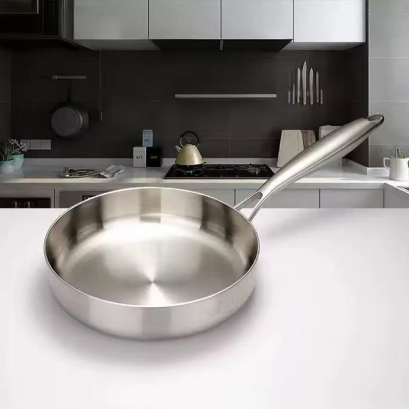 Non-stick Pan 304 Stainless Steel Uncoated Frying Pan With Ergonomic Handle Household Wok Cookware for Eggs Steak  Pancakes