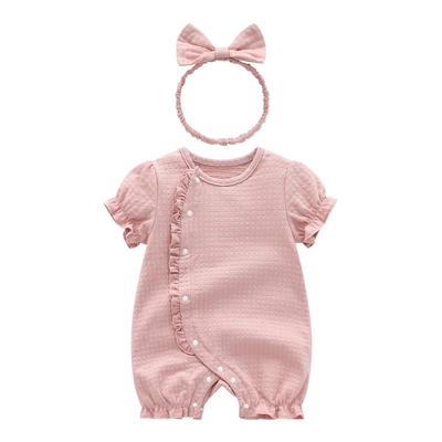 Babykleidung Kurzarm Sommerkleidung Strampler Offen vorne Haarschmuck Mädchen Strampler Babyausstattung Mädchen Lässig Alltagskleidung Schreinbesuch