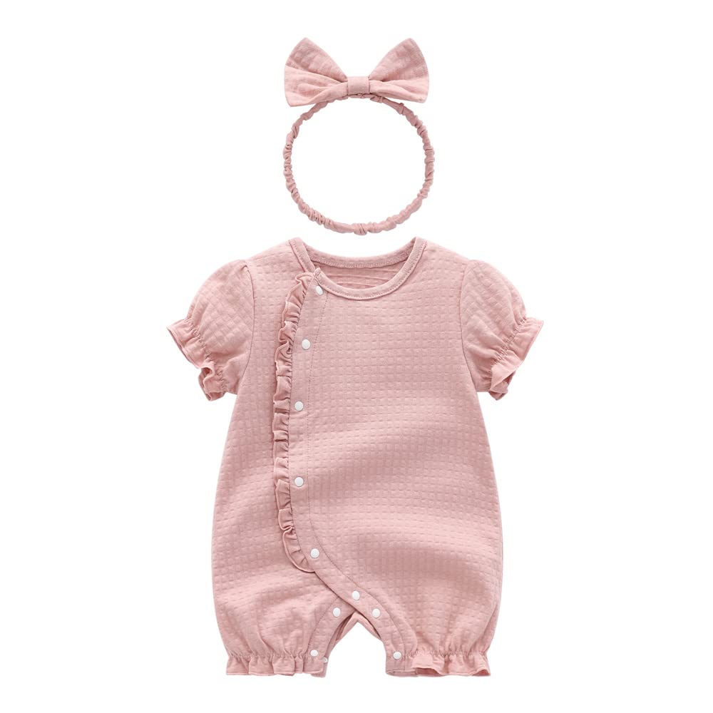 Baby Clothes Short Sleeve Summer Clothes Coverall Open Front Hair Ornament Girls Romper Baby Preparation Girls Casual Everyday Wear Shrine Visit