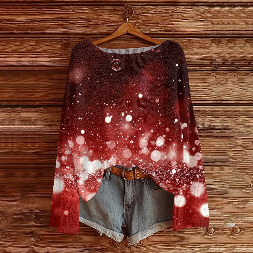 Maglia da donna alla moda a girocollo a maniche lunghe con stampa natalizia casual