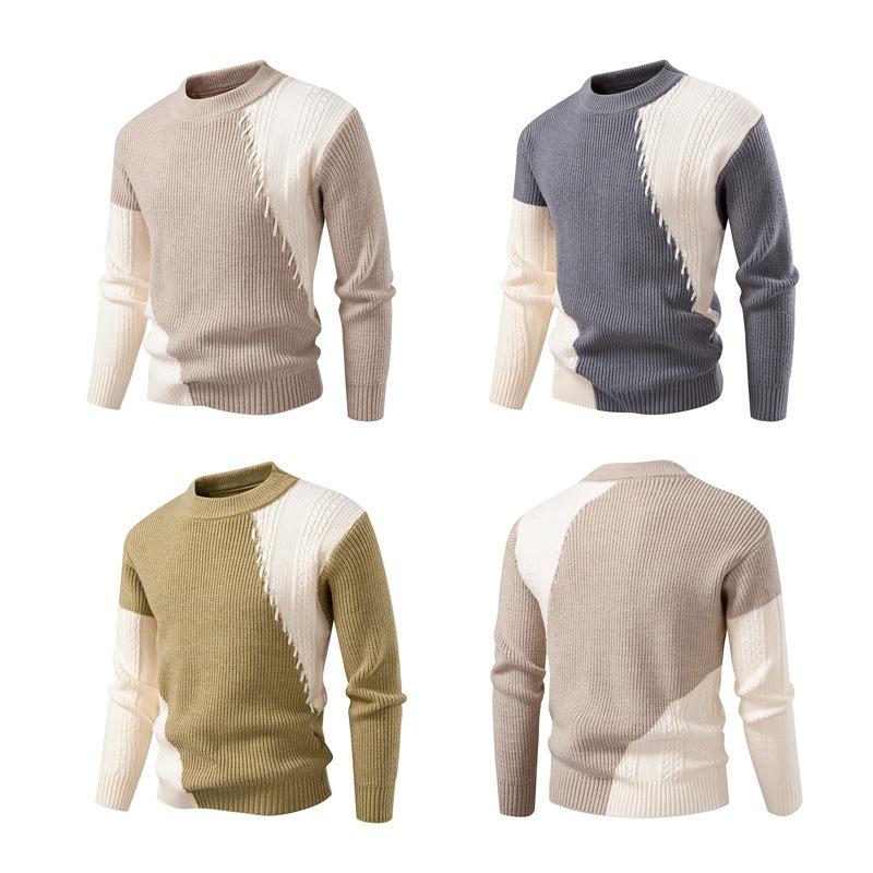 New Winter Style Men's Fashion Color-blocking Sweater Men's Casual Base Shirt