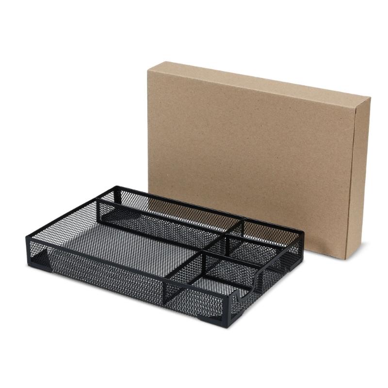 Office Storage Drawer Organizer with 5 Compartments Metal Mesh Desktop Organizer