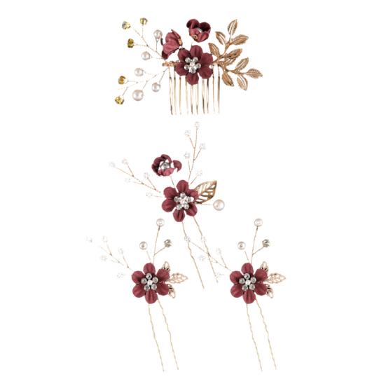 Yousheng 4Pcs/Set Faux Pearl Flower Decor Hairpins Hair Sticker Side Comb Wedding Bride Insert Hair Clips Hair Jewelry Bridal Headwear