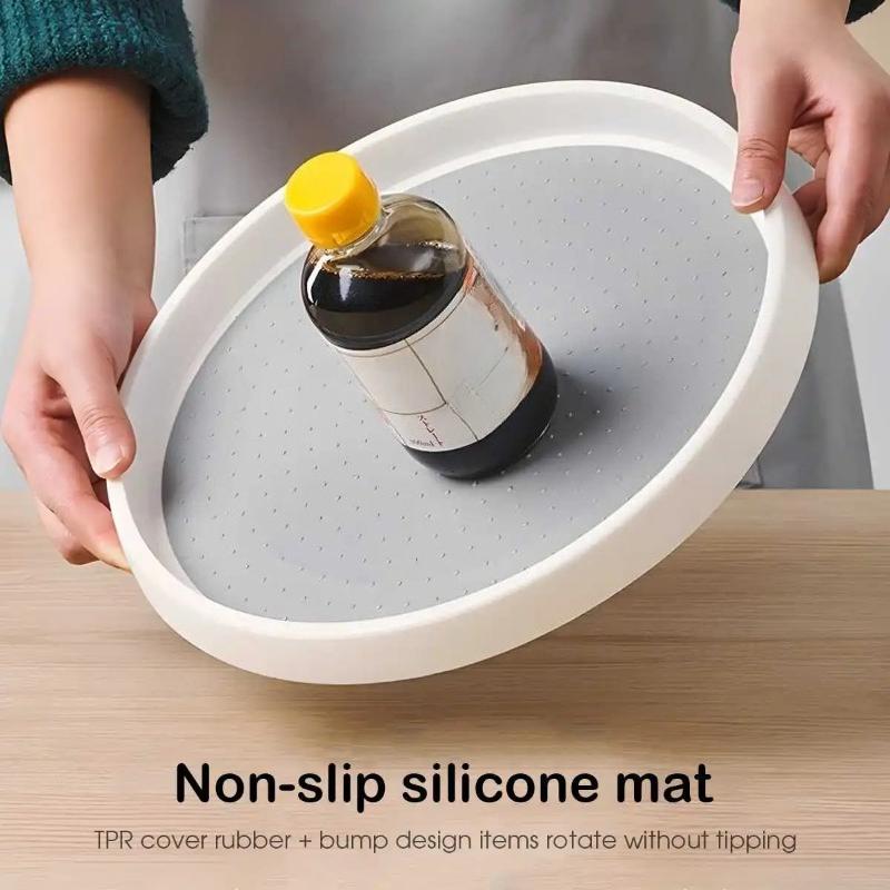 1pc 2 Layer 360 Degree Rotating Spice Storage Rack Non Slip Turntable Storage Tray Cosmetic Storage Box Space Saving Design