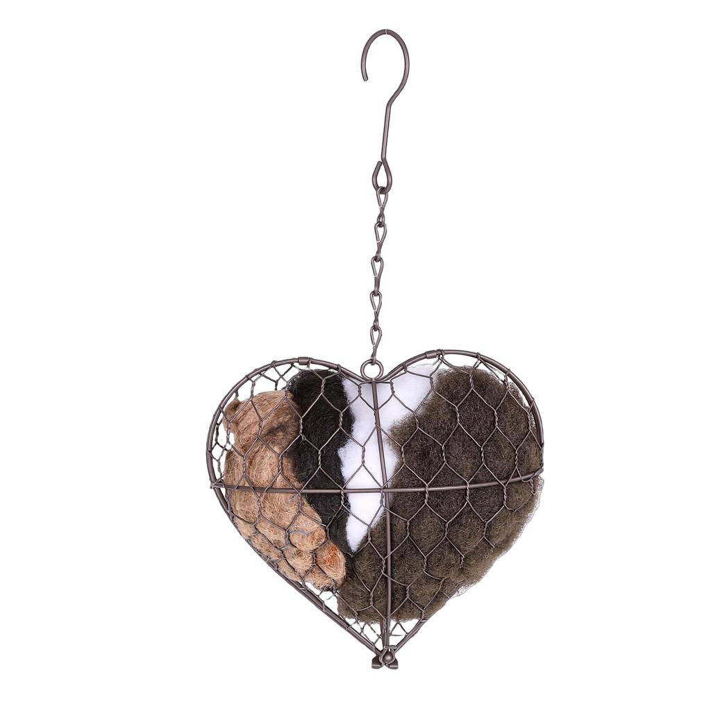 Heart Shaped Bird Nesting Ball Stainless Steel Holder Felt Nesting Material Hanging Garden Decor