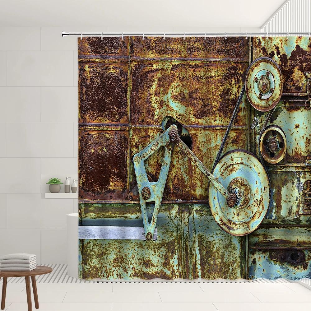 Retro Vintage Old Wooden Doors Shower Curtain Sets Western Barn Rusty Iron Lock Bamboo Bathroom Bathtub Decor Screens With Hooks