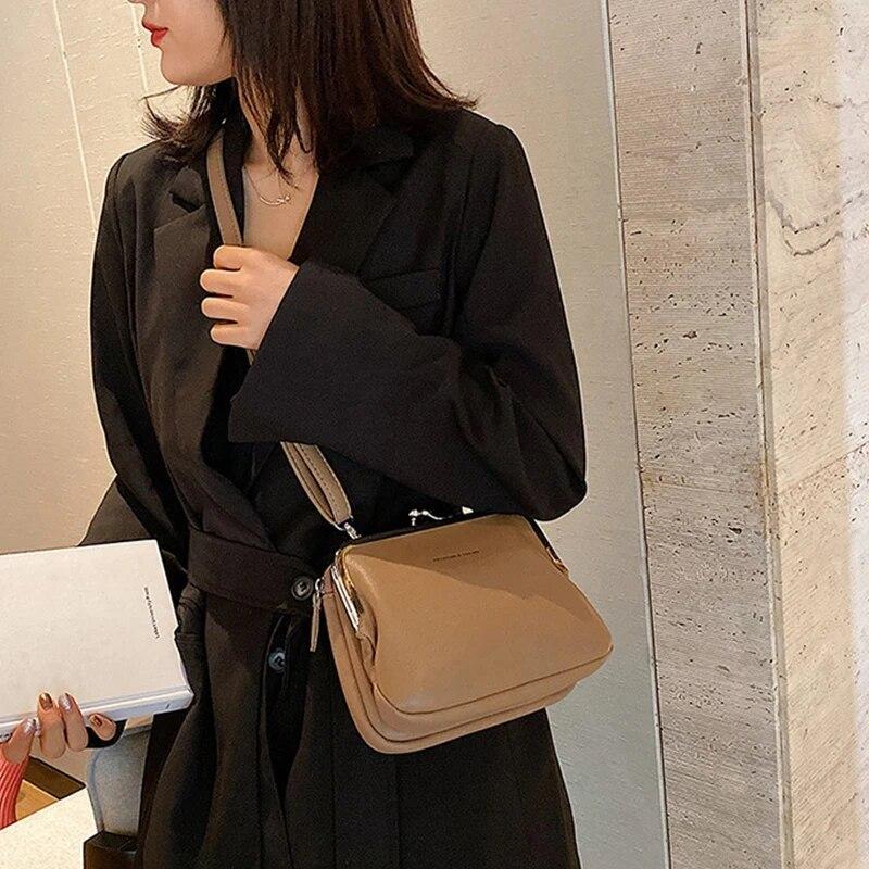 1 Stück Einfache einfarbige Umhängetasche Damen PU-Leder Crossbody-Tasche Mode Neue Clip-Umhängetasche Damenhandtasche Geldbörse