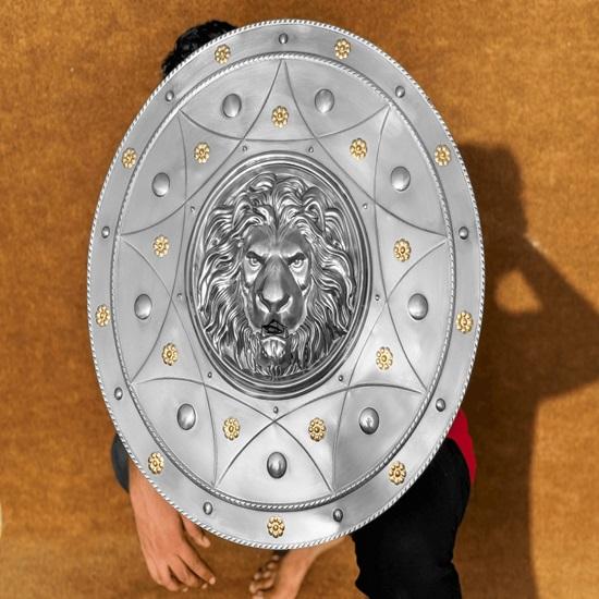 60.96 Cm Medieval Lion Face Shield Steel Armor Replica for Cosplay Display Knight Battle Shield Perfect Gift for Events Décor