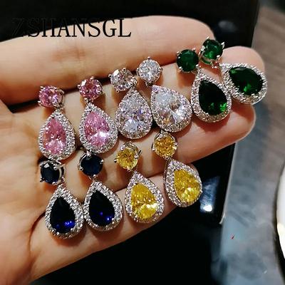 Fashion AAAA Water Drop Cubic Zirconia Earrings Fashion Long  Silver Dangle Earrings for Women Vintage Wedding