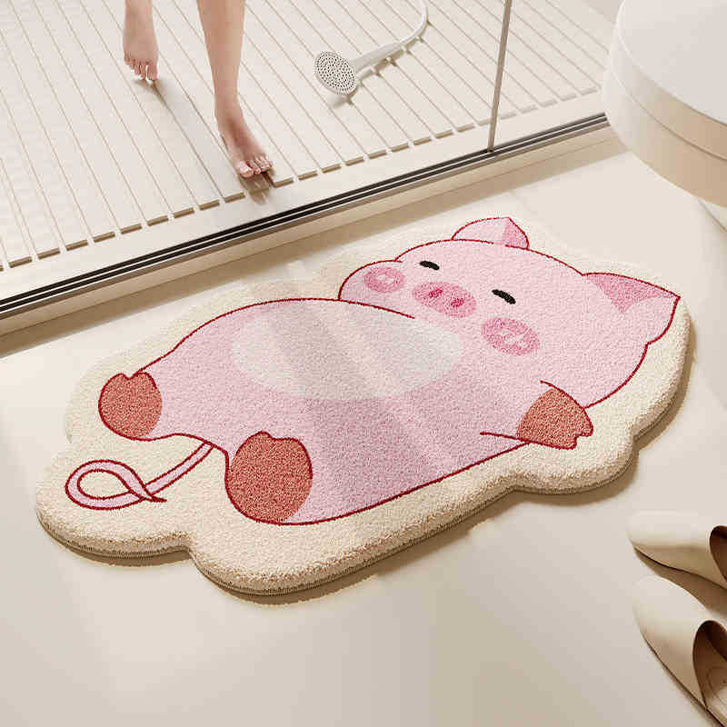 Cartoon Animal Bathroom Floor Mat, Shower Room, Non-Slip And Easy To Take Care Of, Imitation Cashmere Foot Mat, Household Dirt-Resistant And