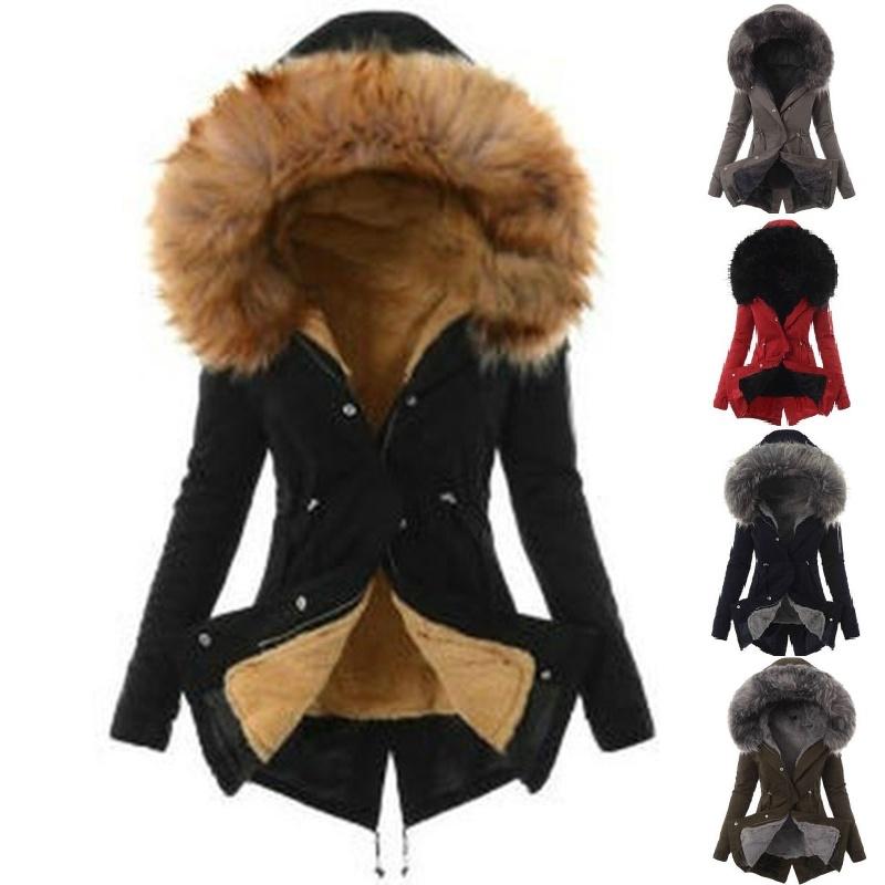 Luxuriously Warm Winter Womens Parka Outwear Military Hooded Coat With Fur Lining