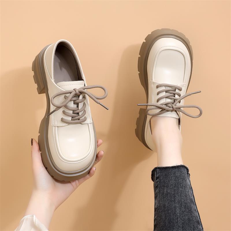 

Женские туфли на каблуке, новые весенние и осенние, туфли-лоферы на толстом каблуке, женские туфли в британском стиле, маленькие кожаные туфли, средние, на шнуровке, на толстой подошве, модные, повседневные 35