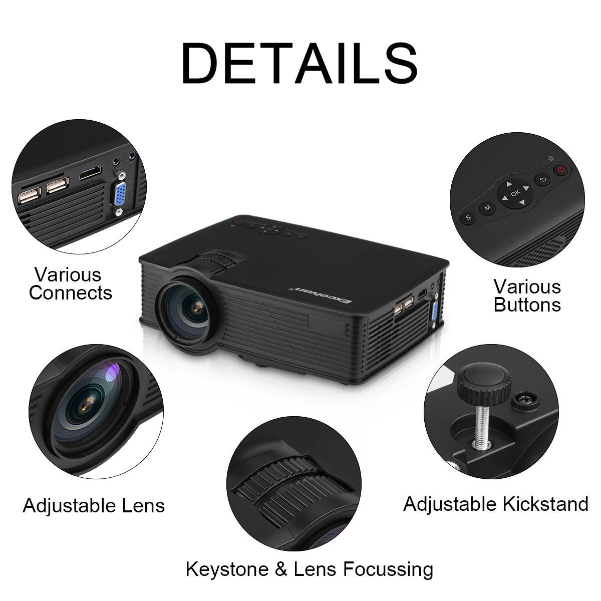 ホームシアター Excelvan Portable Mini LED Projector 1080p Support Multimedia Home Cinema Theater Projector (White) ホームシアター Excelvan LEDLCD Portable Mini Multimedia Projector