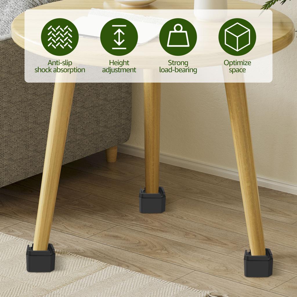 4Pcs Furniture Riser Stackable Bed Chair Table Heightening Foot Pad with Nonslip Base Enduring Stable Desk Leg Raising Block