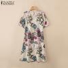 ZANZEA Women Casual Round Neck Summer Short Sleeve Print Cotton Dress