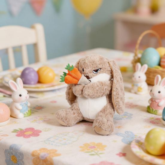Easter Plush Bunny Toy Soft Stuffed Animal with Long Ears & Sweet Expression Safe PP Cotton Fill Cuddly Companion for Kids