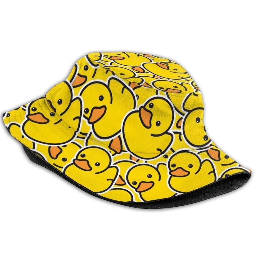 Summer Sun Hat Reversible Yellow Duck Bucket Hat for Men and Women Cotton Bob Panama Girls Beach Travel Outdoor Use Fisherman Hat