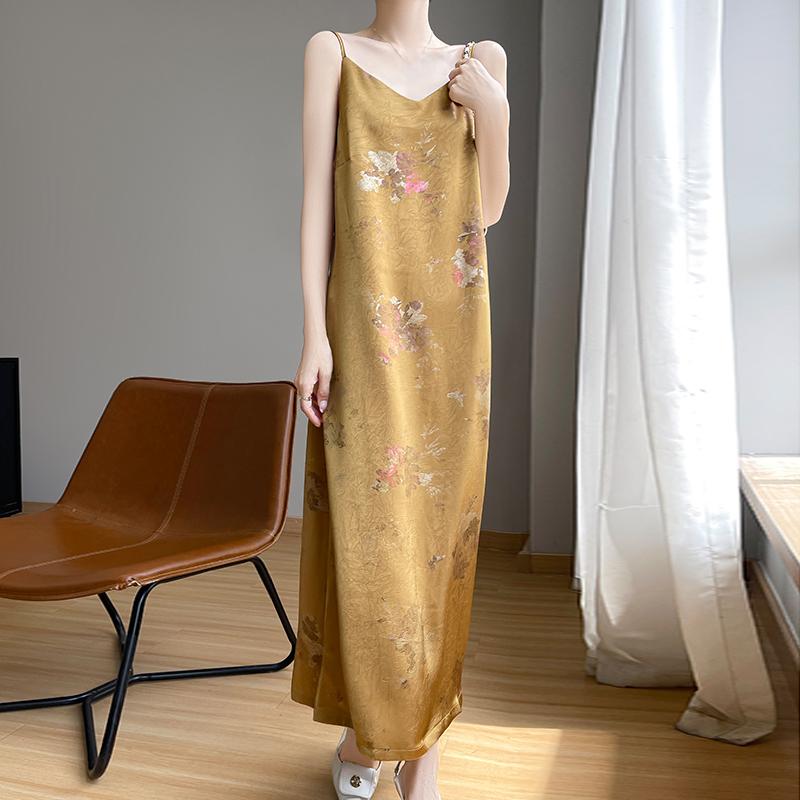 

Летнее новое стильное женское платье из смешанного шелка тутового шелкопряда с тонкой талией, средней и длинной длины, для поездок на работу, модное дышащее повседневное платье XXXL жёлтый