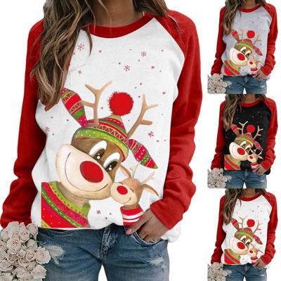 Women's Casual Fashion Christmas Print Long Sleeve O-Neck Pullover Top