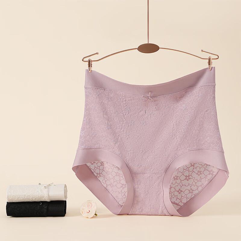 Fenteng Women's High-Waist Silk Blend Lace Briefs 3-Pack