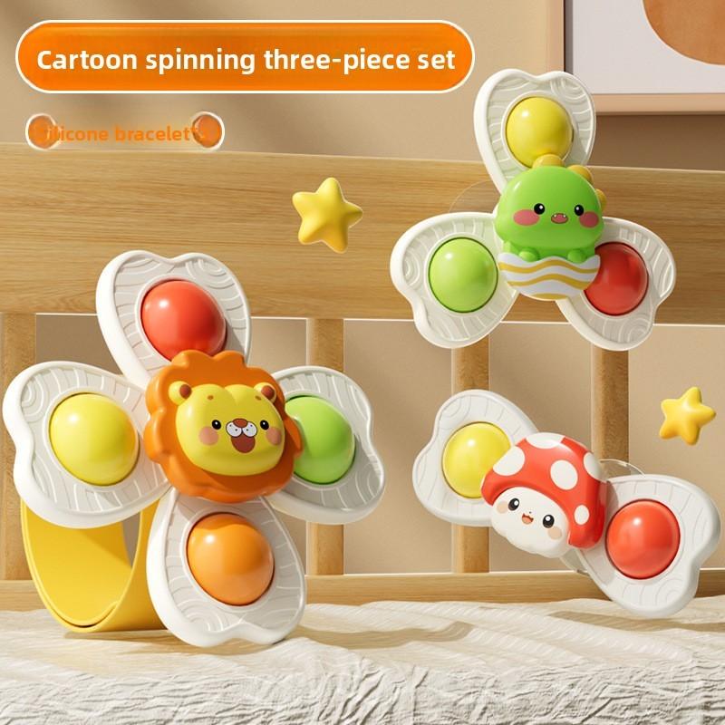 Baby Cartoon Suction Cup Spinner Toy With Rotating Flowers For Infants And Toddlers