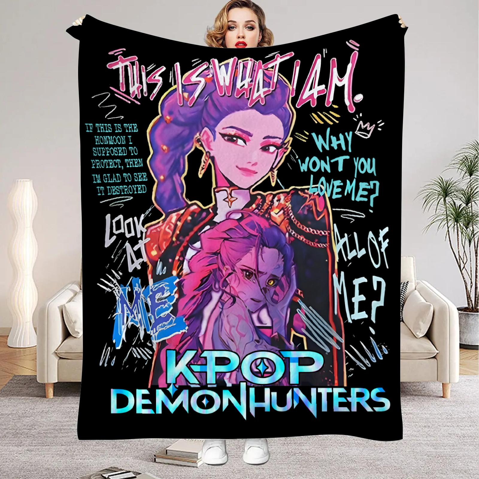 

Huntrix Blankets K pop Demon Hunters Zoey Rumi Mira Soft Warm Throw Blanket Winter Kids Couch Bed Fluffy Bedspread 75x100cm