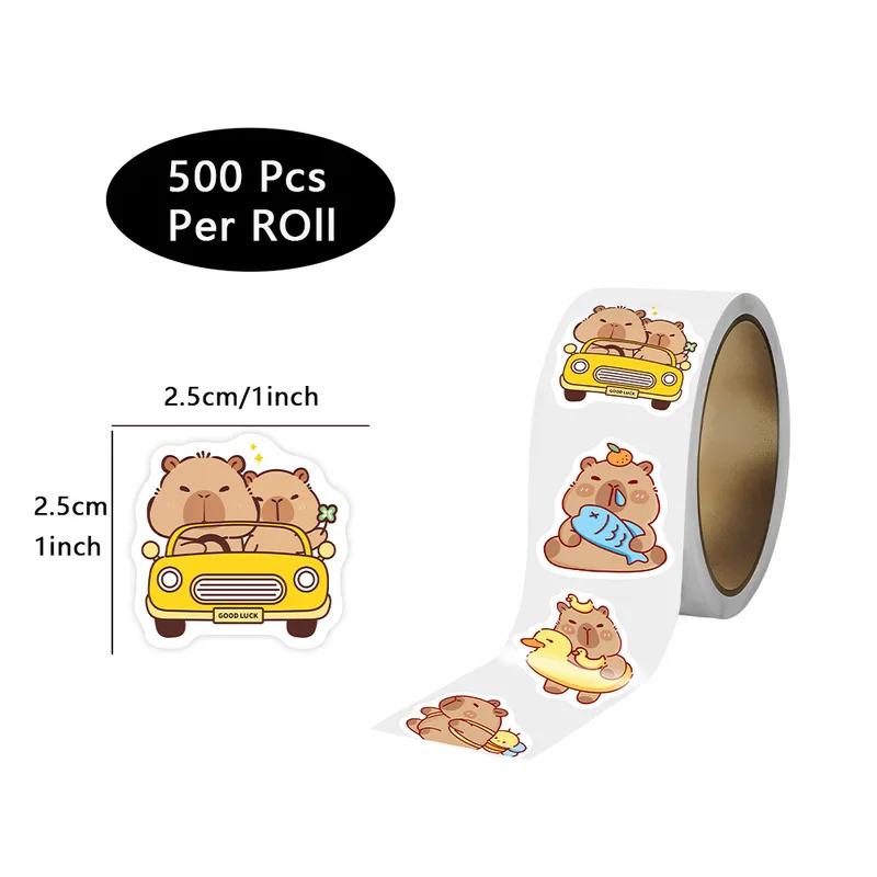 500pcs/Roll Butterfly Flower Cartoon Capybara Stickers Anime Decal Cute Kawaii Cartoon Round Label Sticker For Kids Toy Gifts