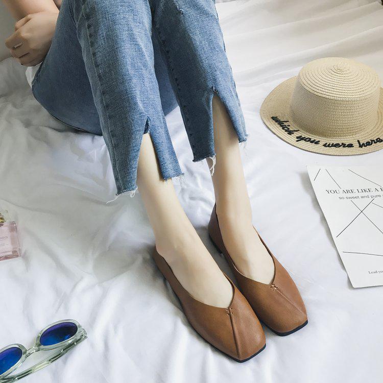 2024 Koreanischer Stil Quadratische Zehe Damen Slipper - Frühling & Herbst Kollektion, Student Harajuku Flats mit Flachem Ausschnitt Design.