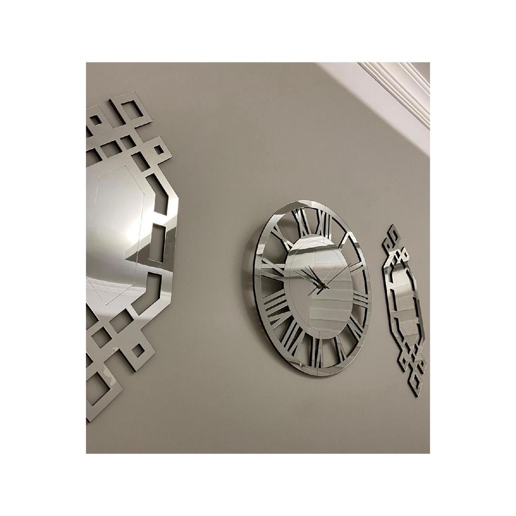 Ceas Decorativ De Perete Set De 3 40 Cm Argintiu Ceas De Perete Modern Numere Romane 18 X 51 Cm Pictura Baklava