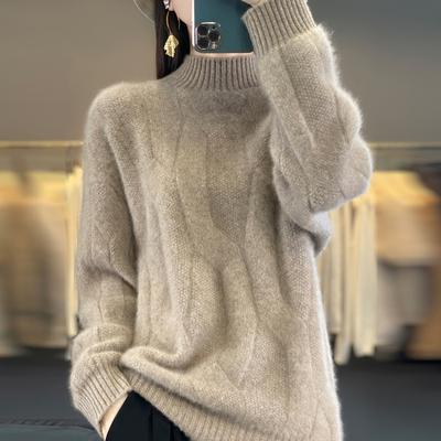 Suéter de mujer Otoño/Invierno Suéter suave de alta calidad con cuello medio alto y suéter de cachemira grueso Top de talla grande