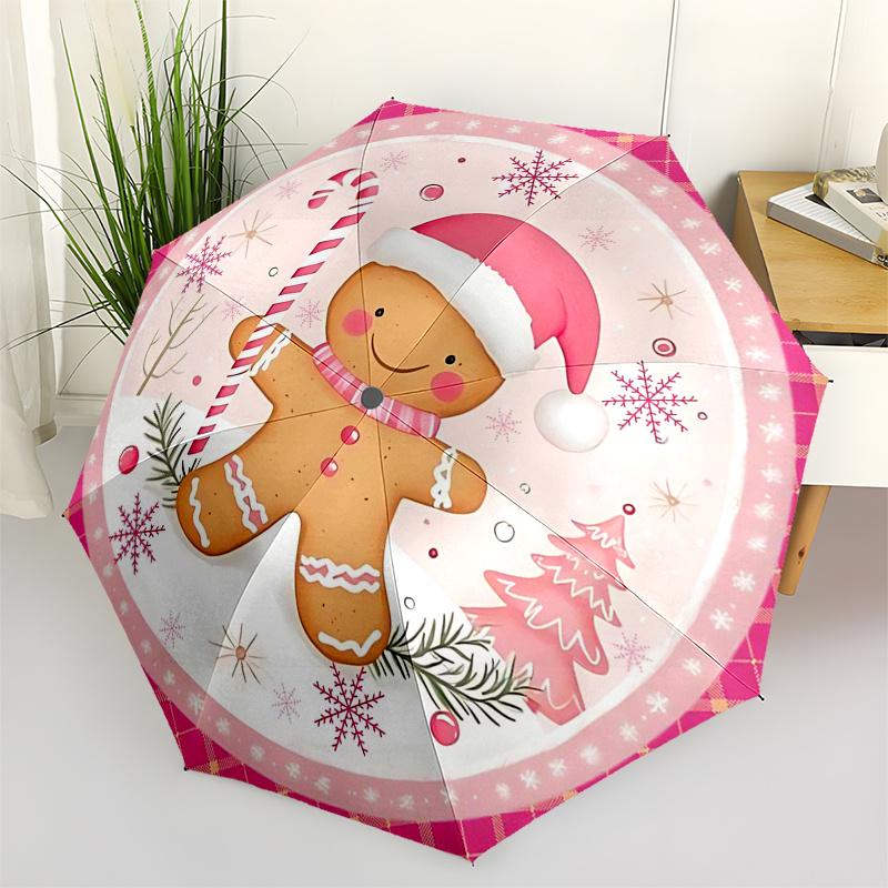 

Gingerbread Man Themed Travel Umbrella-8 Ribs Automatic Opening and Closing, Portable Folding Design, Compact and Stylish Umbrella Suitable