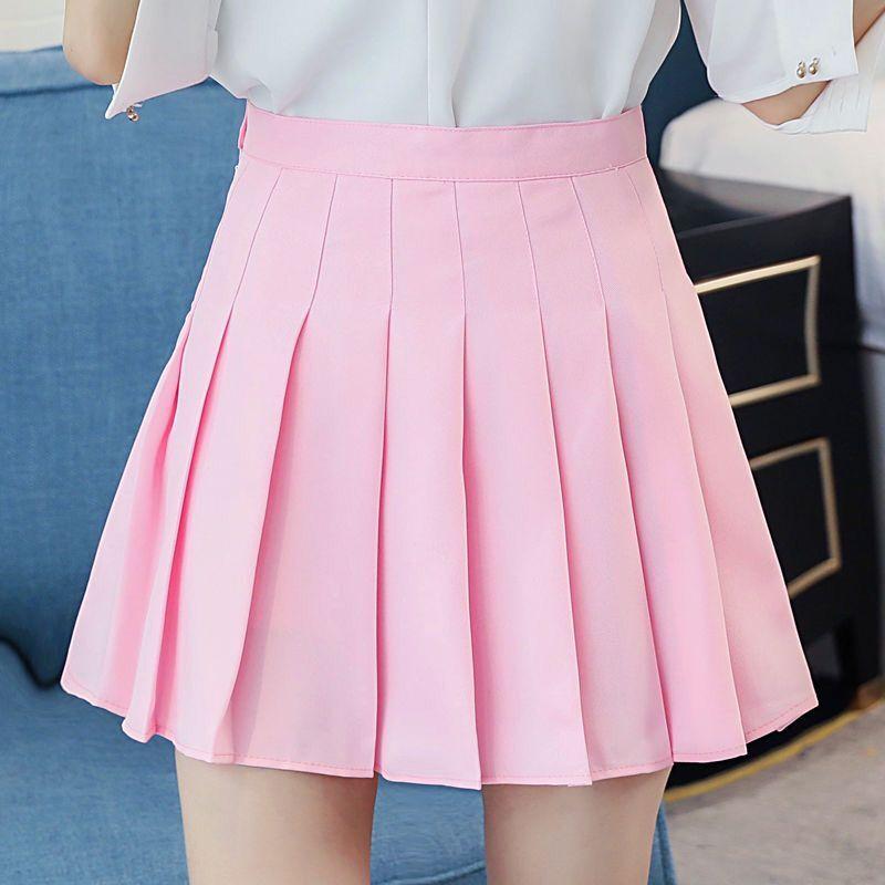 

2026 High Waist Skirt Womem Solid Black Preppy Pleated Mini Skirt Summer Fashion Korean A-Line Short Skirt Girl Y2k Cute Skirt S рожевий
