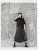 Women's Japanese Dark Style Two-Piece Set: Irregular Short Sleeve Top & Pleated Midi Skirt.