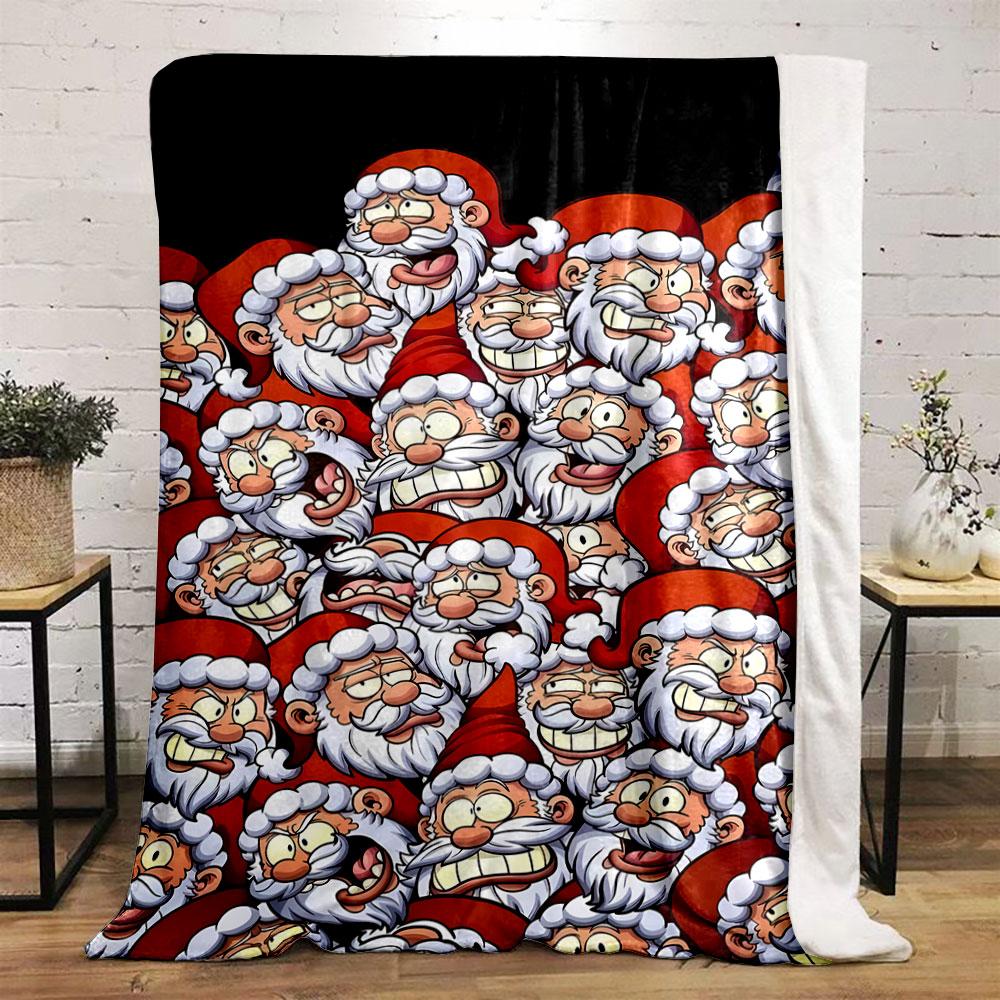 Cartoon Santa Crowded Pattern Blanket Bedroom Blanket for Livingroom Couch Lunch Break Soft Throw for Friend's Festival Gift