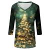 Women's T Shirt CHristmas Print 3/4 Sleeve Daily Weekend Fashion Basic V- Neck Regular Top