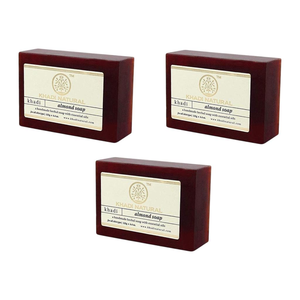 Khadi Natural Almond Handmade Soap For Soft Glowing Skin Reduces Tanning Improves Texture 125 G x Pack Of 3