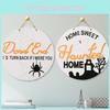 Unique Round Wooden Halloween Sign Featuring Creepy Spider Or Haunted House For Halloween Decor