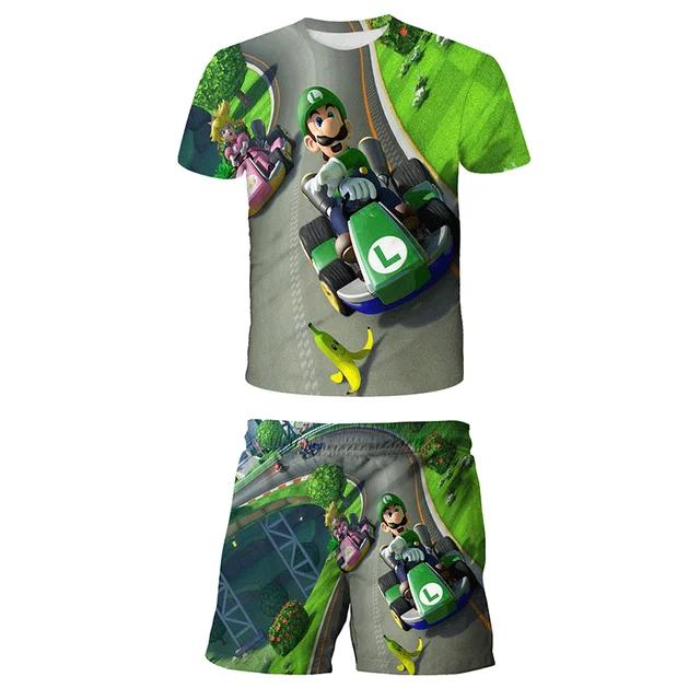 2025 MINISO Dětské oblečení Sady Cosplay Super Mario Trička Šortky 2 ks Obleky Děti Chlapci Dívky Topy Tričko Mario Bros Tričko Kalhoty Oblek