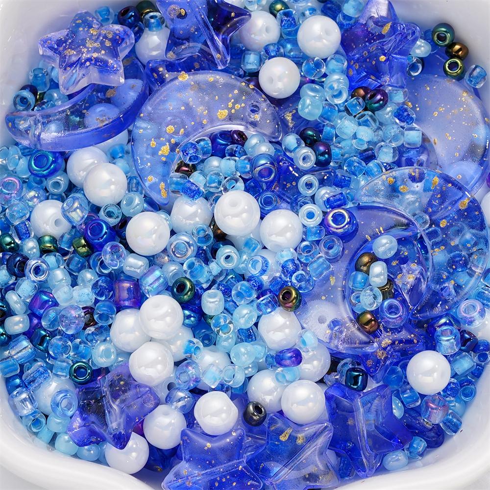 

38Gram Mixed Star Moon Crystal Glass Beads Seed Beads Round Pearl Loose Bead for DIY Bracelets Necklaces Earrings Jewelry Making