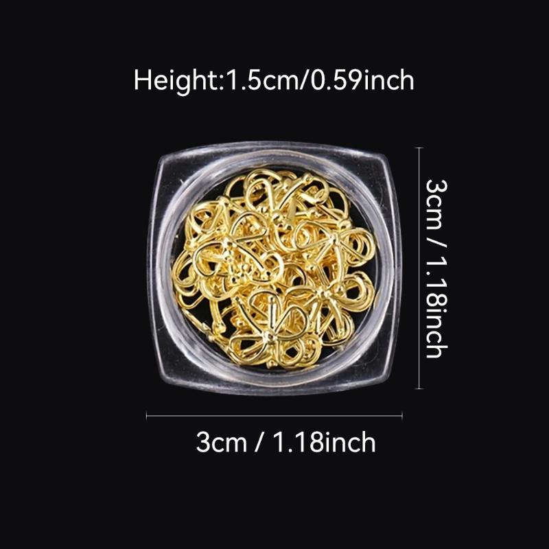 30 Pcs/Box 3D Exquisite Metal Ties Nail Art Charms Minimalist Gold Silver Ribbon Line Bows Wings Mixed Nail Decorations Diy Nail