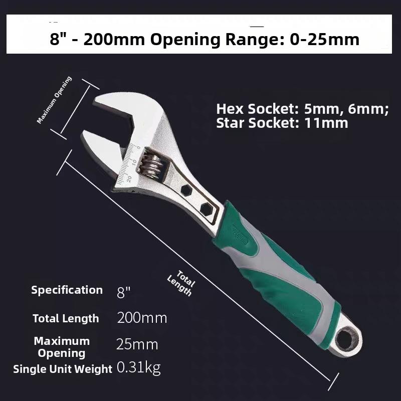 

1pc Adjustable Jaw Wrench Set 8/10/12 Inch Chrome Vanadium Steel Multifunctional Hexagon Plum Blossom Openings Head Wrench