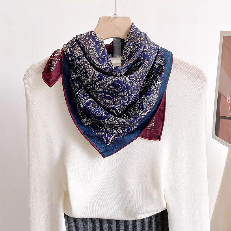 Retro Cashew Flower Versatile Premium Sense 61cm Silk Wool Square Scarf Women's 1116 New Cold-proof Shawl Scarf