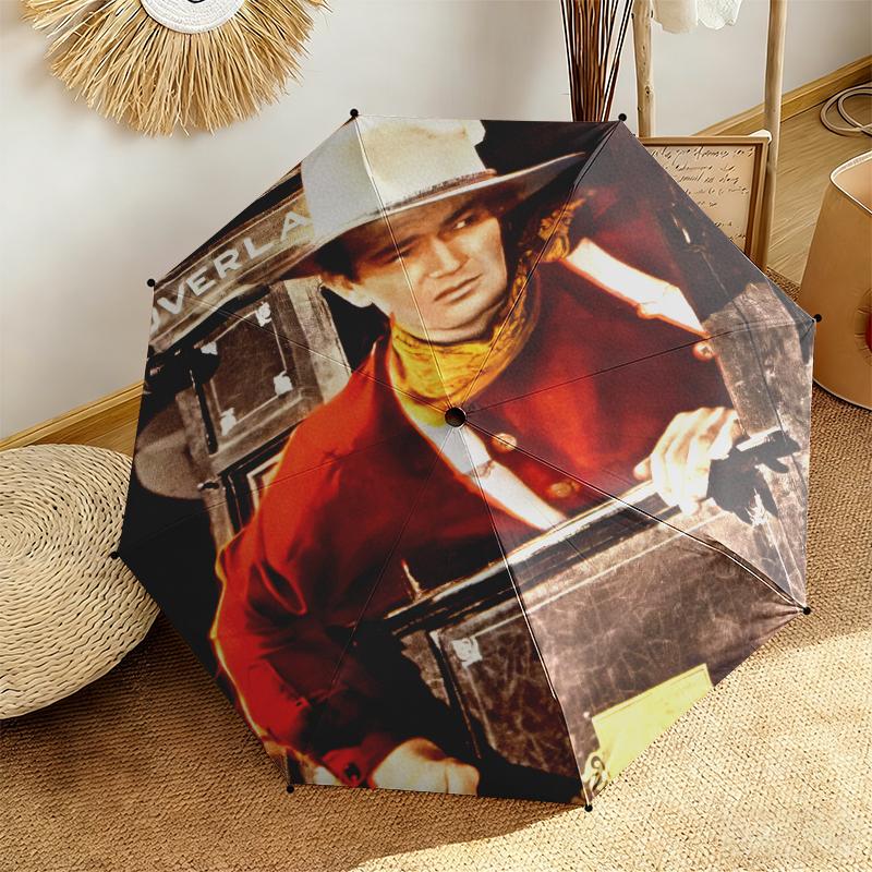 1pc John Wayne's Golden Age Umbrella Portable Folding Umbrella Iron Frame Hole Bone Structure Outdoor Home Umbrella
