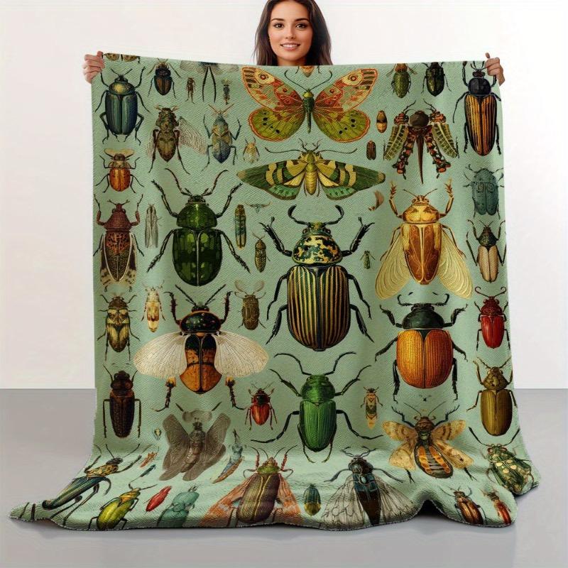 

1 piece of retro style insect series flange velvet blanket - college style digital printing soft and versatile for all seasons 30x40in