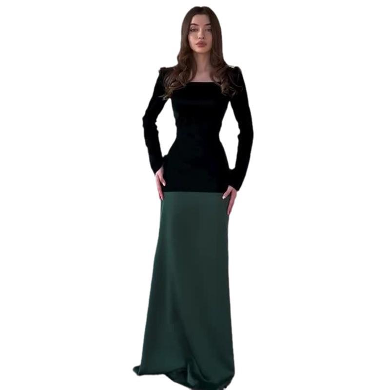 2024 Herbst Damen Elegantes Farbblock Langarmkleid