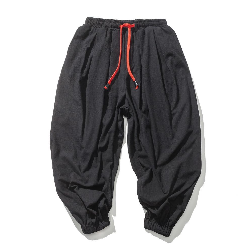 Men's Cotton Linen Wide Leg Pants Casual Loose Fit Solid Color Breathable Lightweight Elastic Waist Male Baggy Long Pants